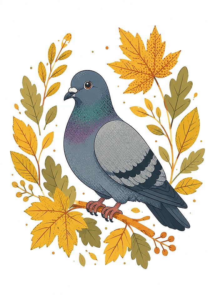 Autumn Pigeon on a Branch