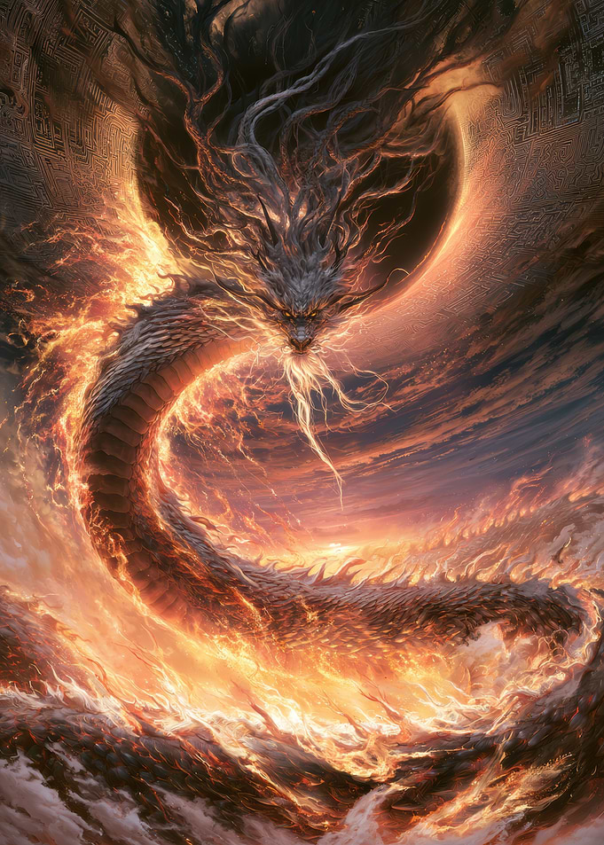 Majestic Fire Dragon in Celestial Sky