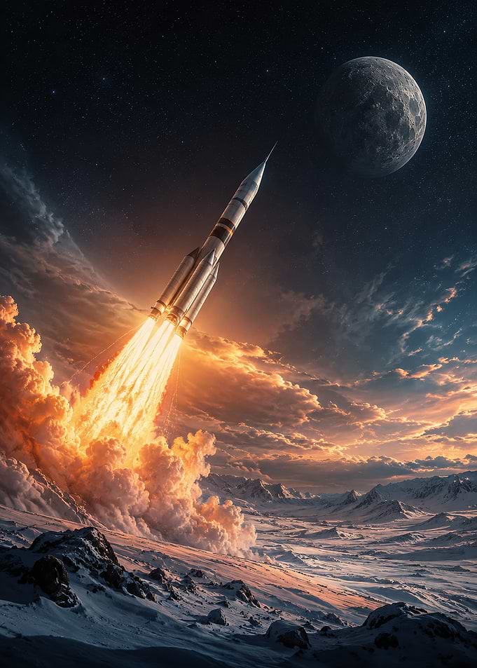 Rocket Launching from Snowy Landscape