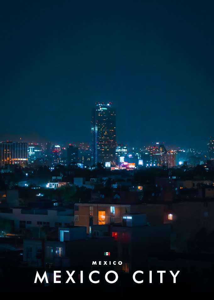 Mexico City Night Skyline Poster