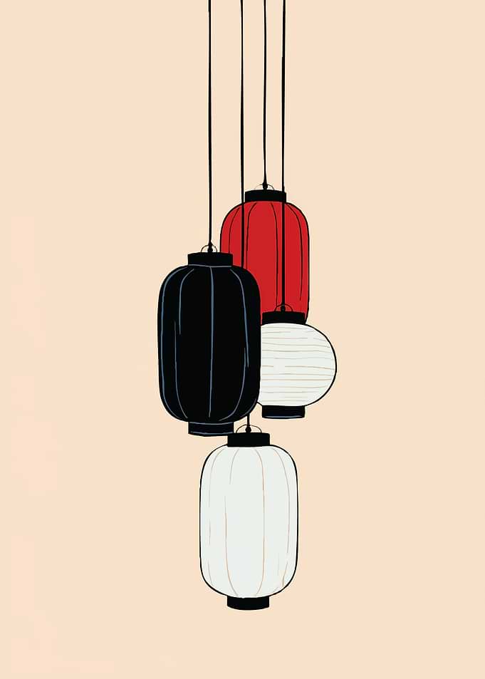 Minimalist Hanging Japanese Lanterns Illustration