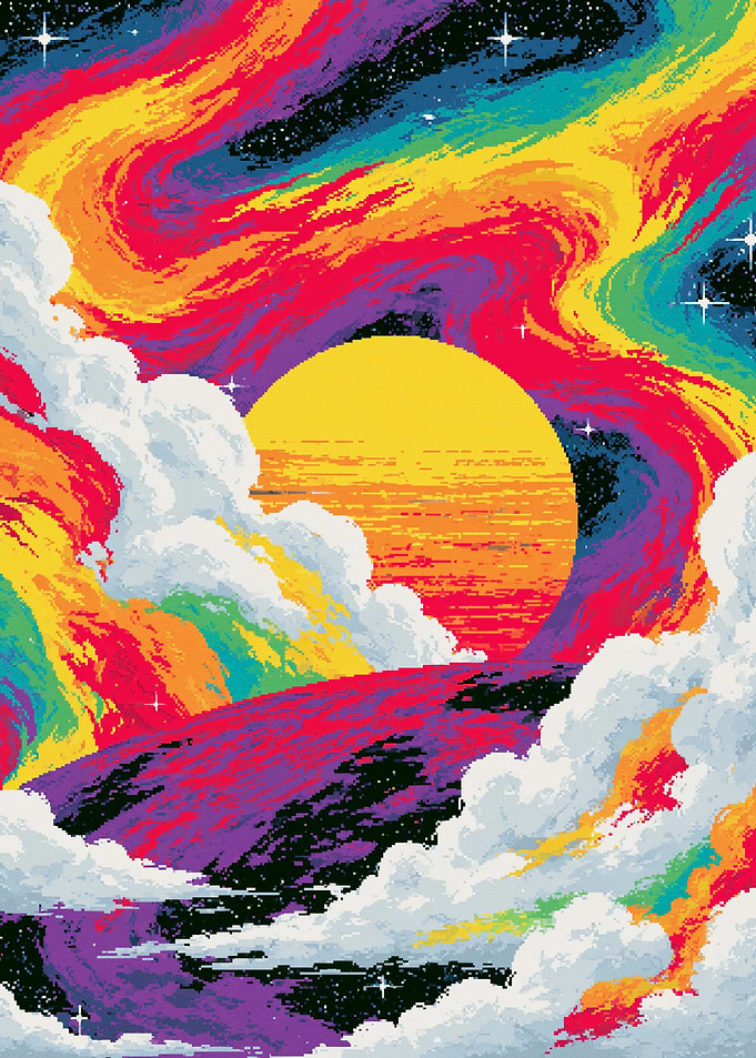 Vibrant Rainbow Galaxy Pixel Art