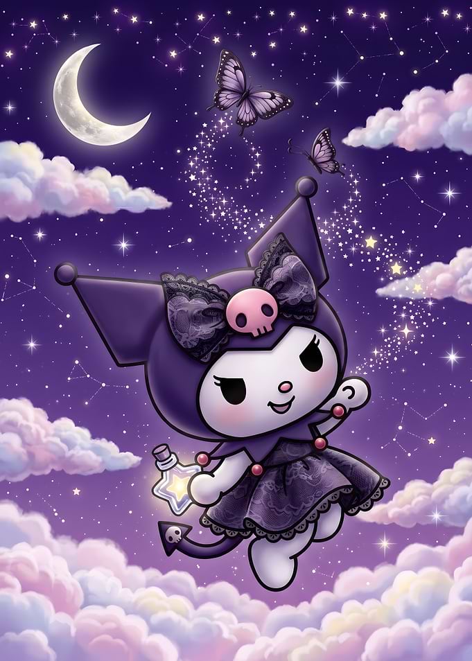 Kuromi Floating in Starry Night Sky