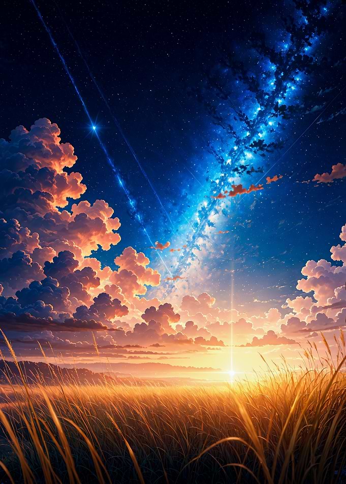 Vibrant Anime Style Sunset Landscape