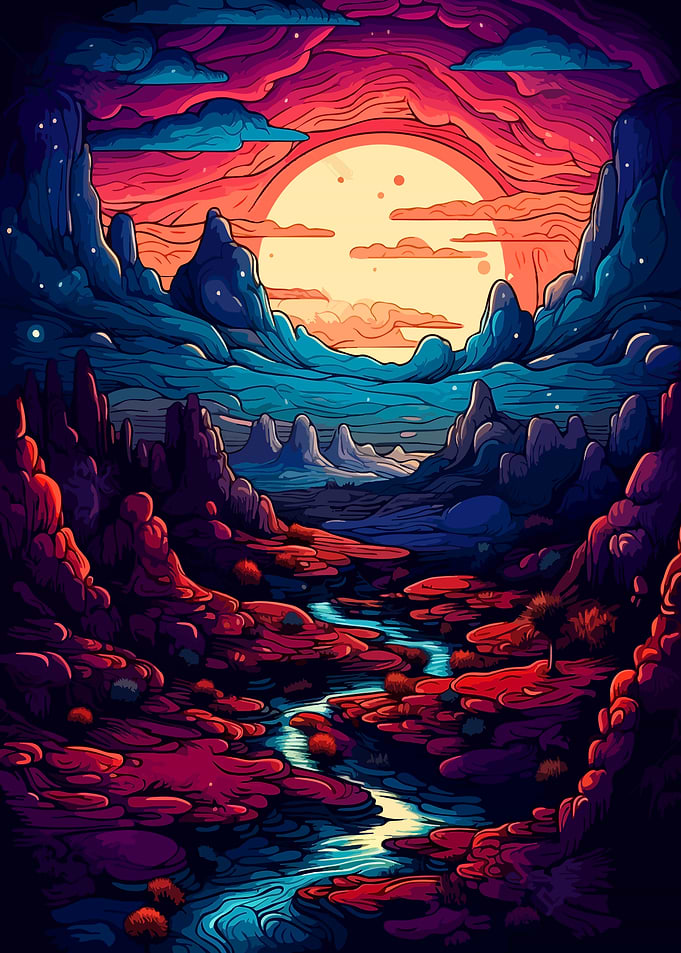 Surreal Desert Landscape with Glowing River