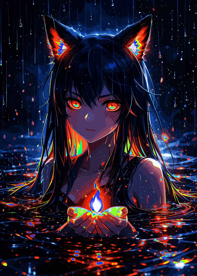 Anime Girl Holding Magical Flame