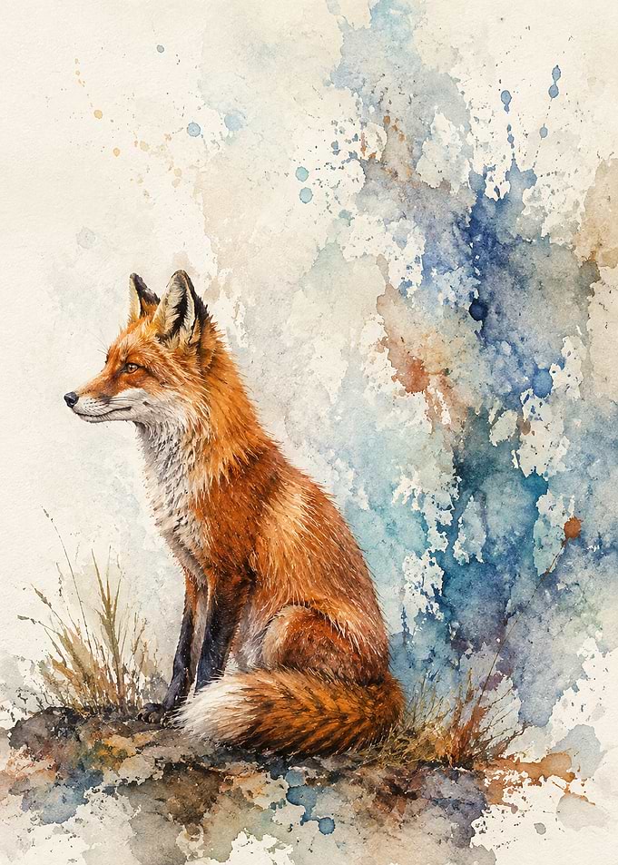 Watercolor Painting of a Red Fox