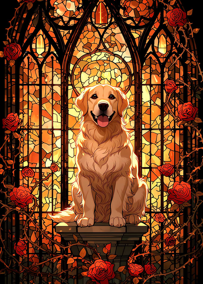 Golden retriever stained glass
