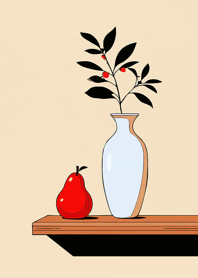 Minimalist Still Life with Pear and Vase