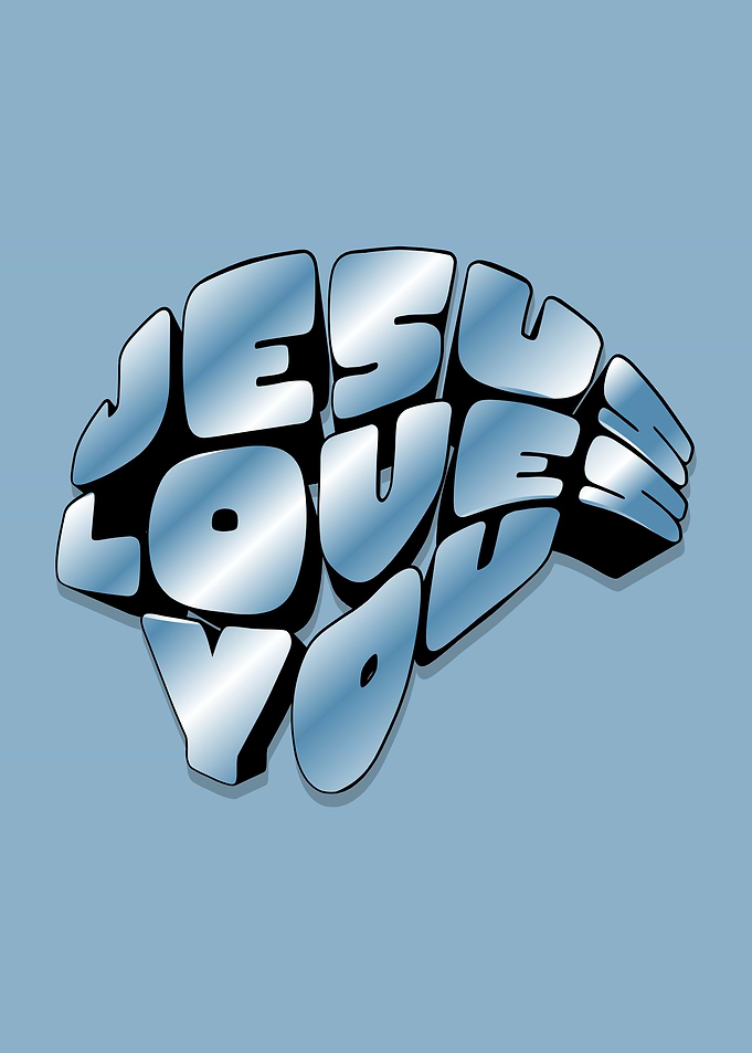 Jesus Loves You Metallic Text Art Blue
