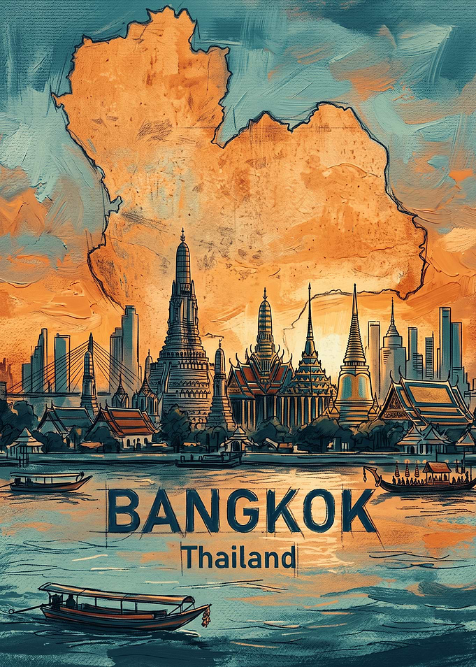 Bangkok Thailand Travel Poster Art