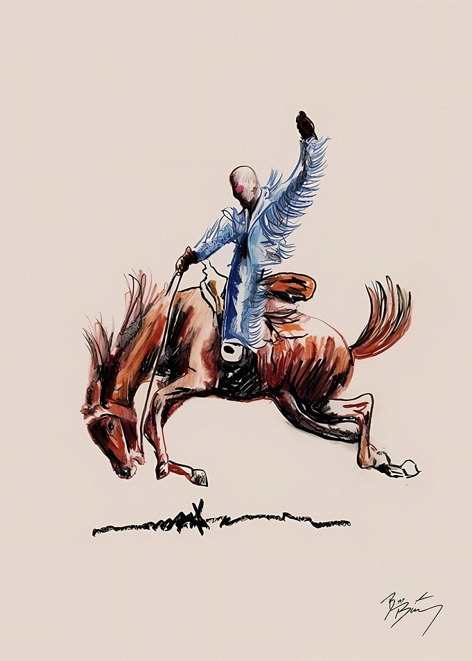 Bucking Bronco Cowboy Sketch