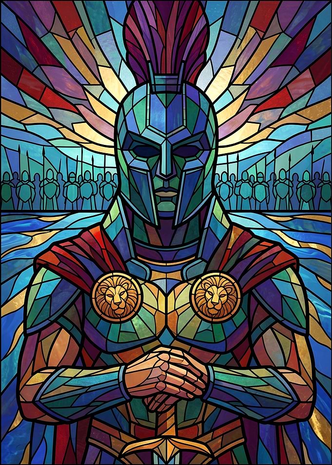 Stained Glass Spartan Warrior Portrait