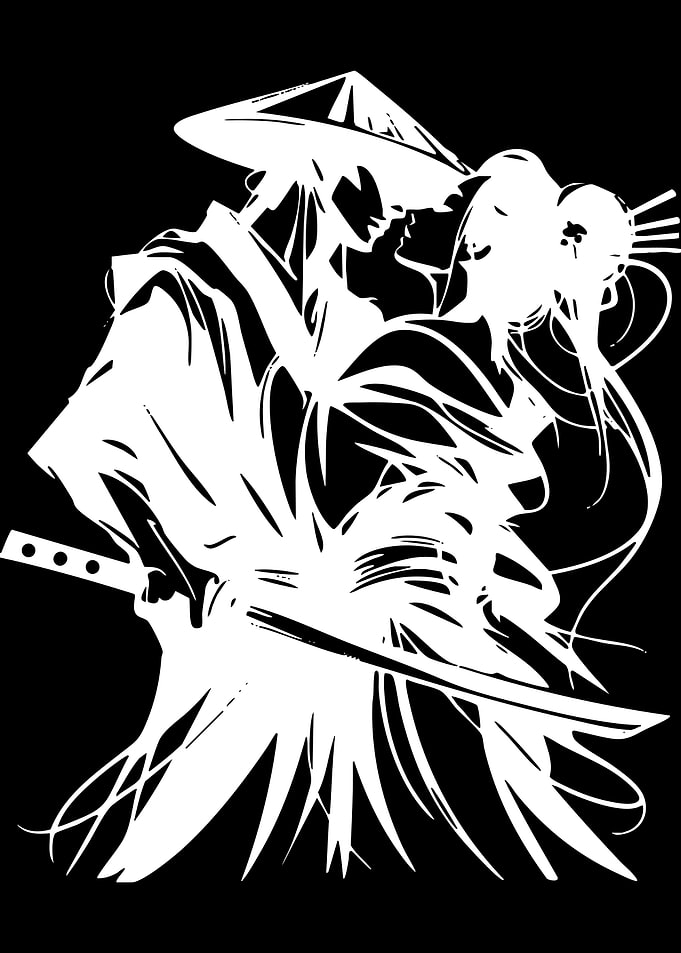 Samurai and Geisha Silhouette Art