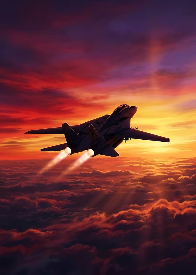 F-14 Tomcat Flying at Sunset