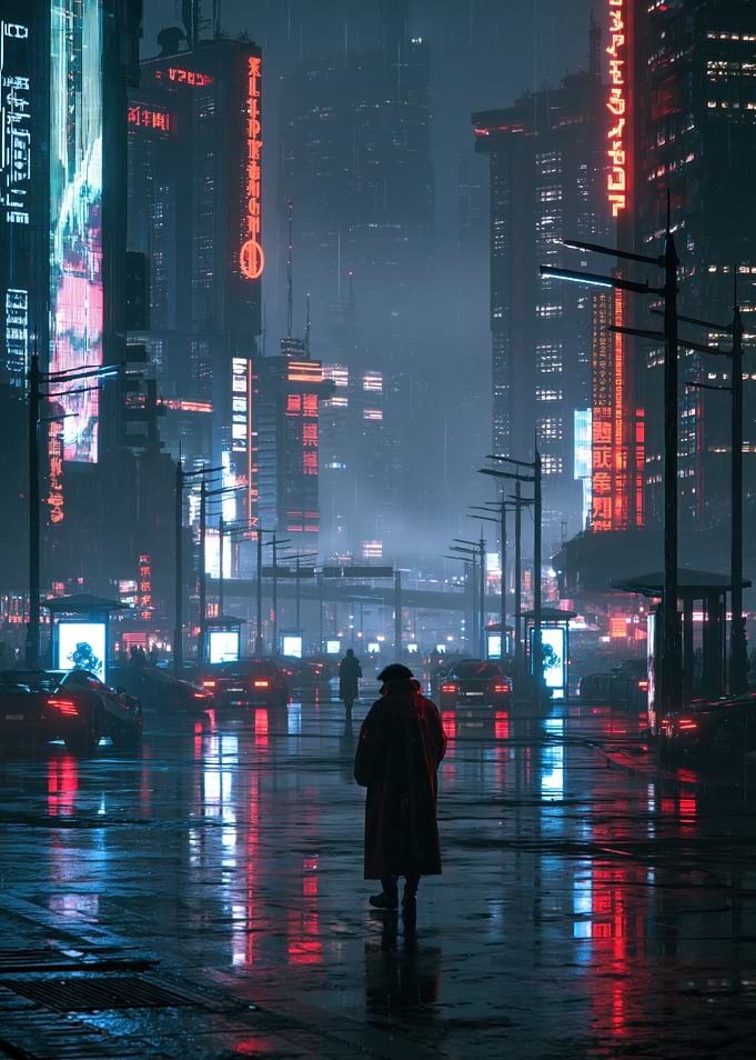 Rainy Cyberpunk City Street at Night