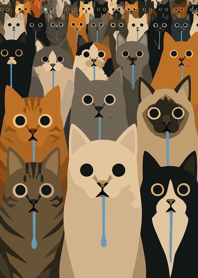 Crowd of Cats with Thermometers