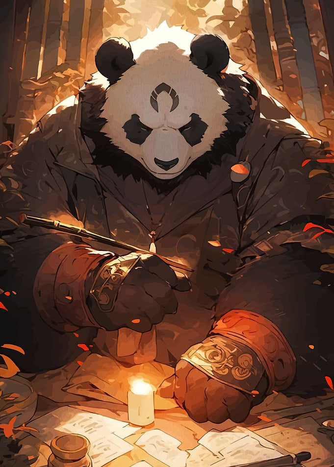 Wise Panda Scholar Writing by Candlelight