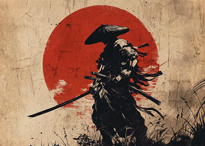 Samurai Silhouette with Red Sun