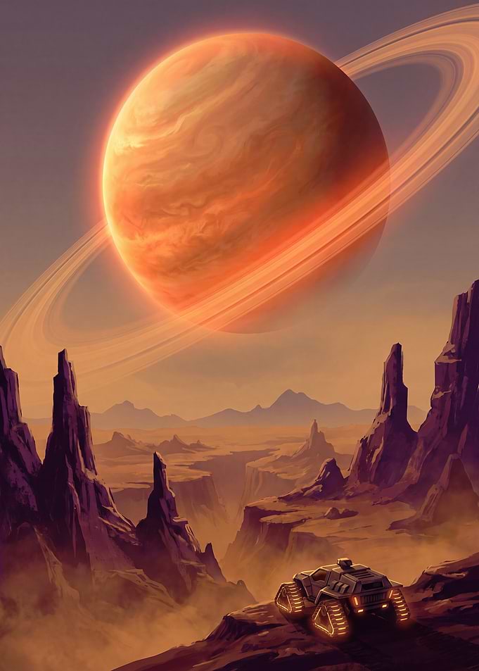 Planetary Rover Exploring Alien Landscape