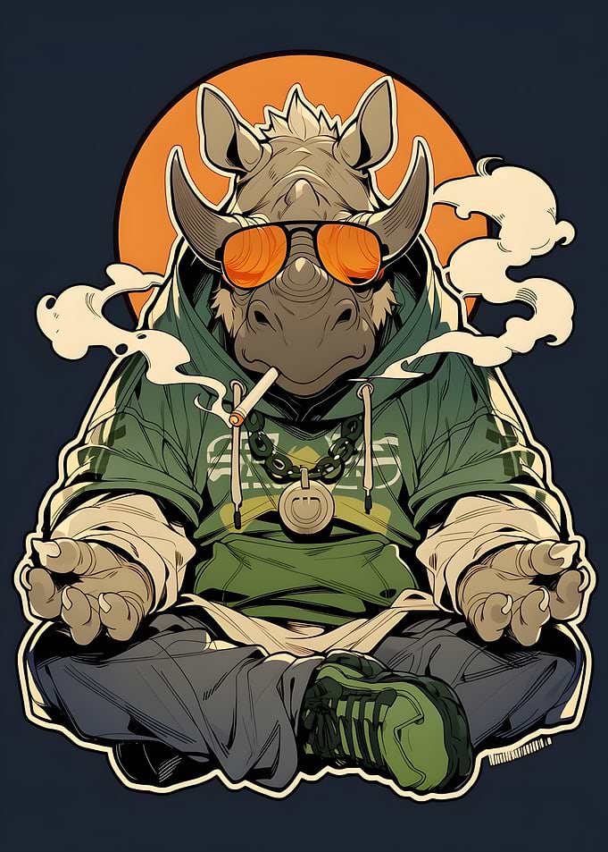 Cool Rhino Streetwear Character Illustration