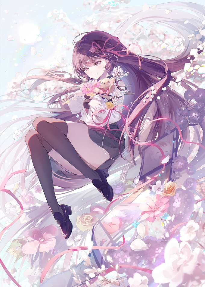 Anime Girl Surrounded by Floral Dreams