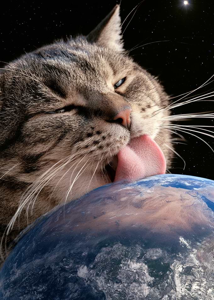 Giant Cat Licking Planet Earth
