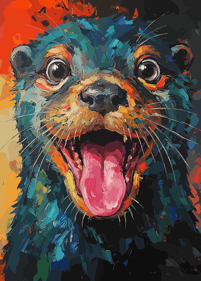 Colorful Impressionist Otter Portrait