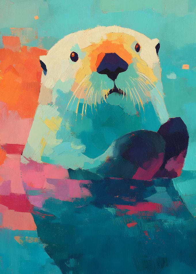 Colorful Impressionist Sea Otter Portrait