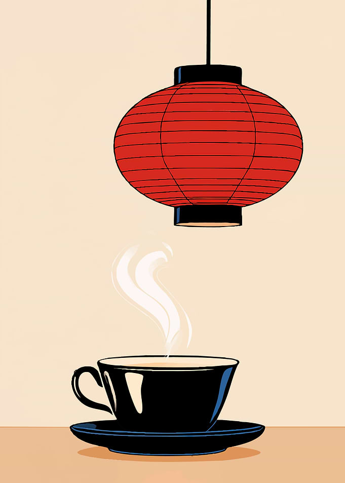 Minimalist Coffee and Lantern Illustration