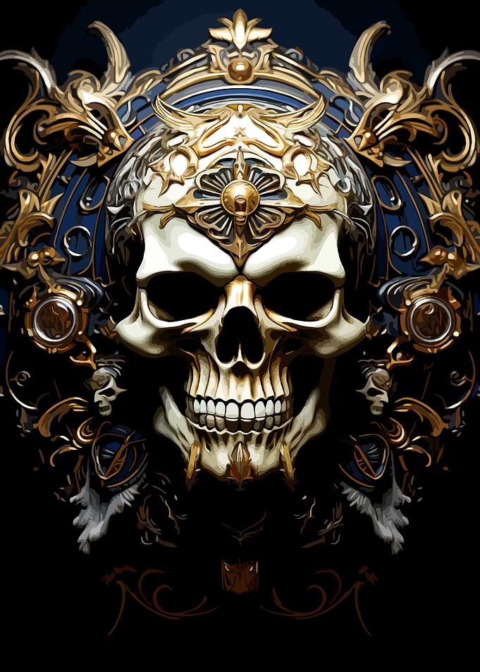 Ornate Golden Skull Gothic Art