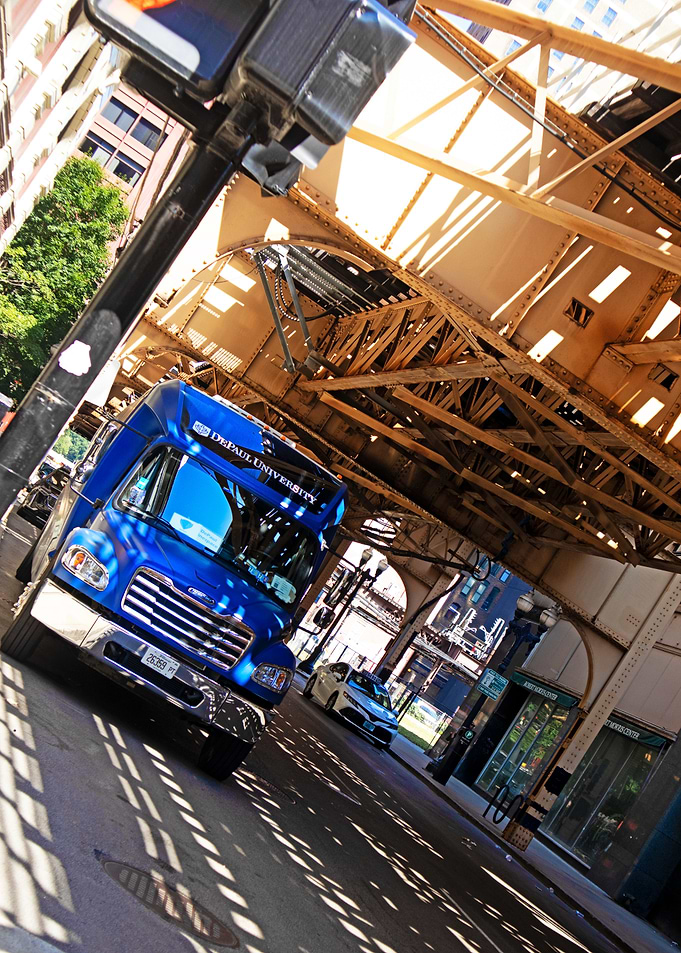 DePaul University Bus Under Chicago L