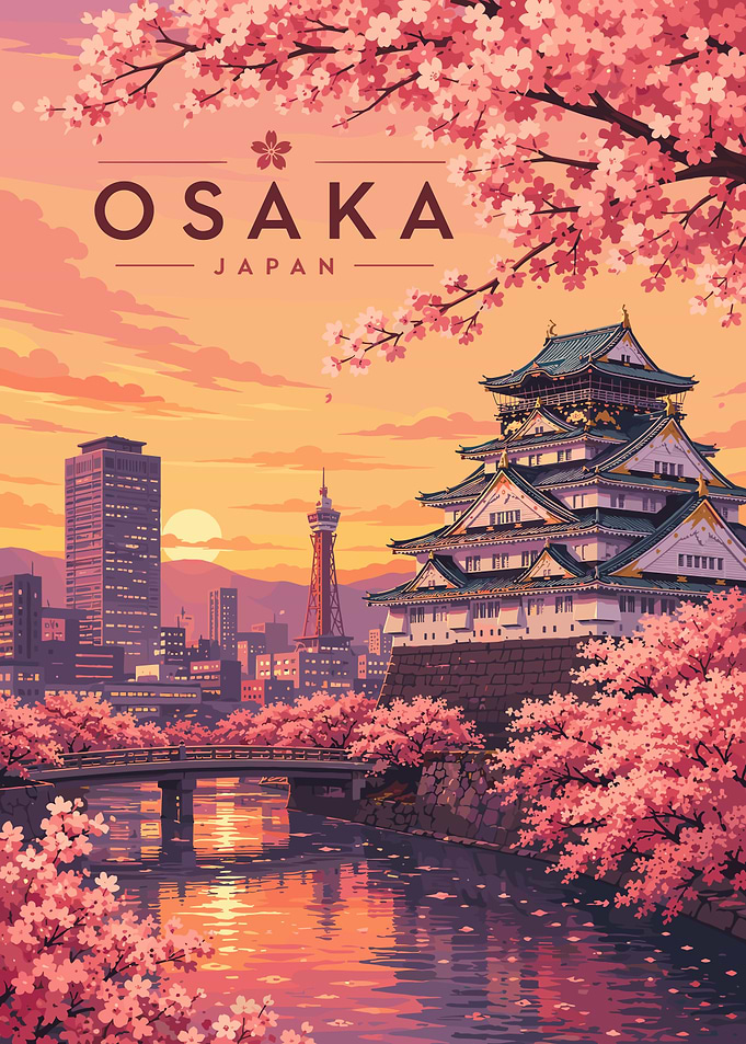 Osaka Japan Cherry Blossom Travel Poster
