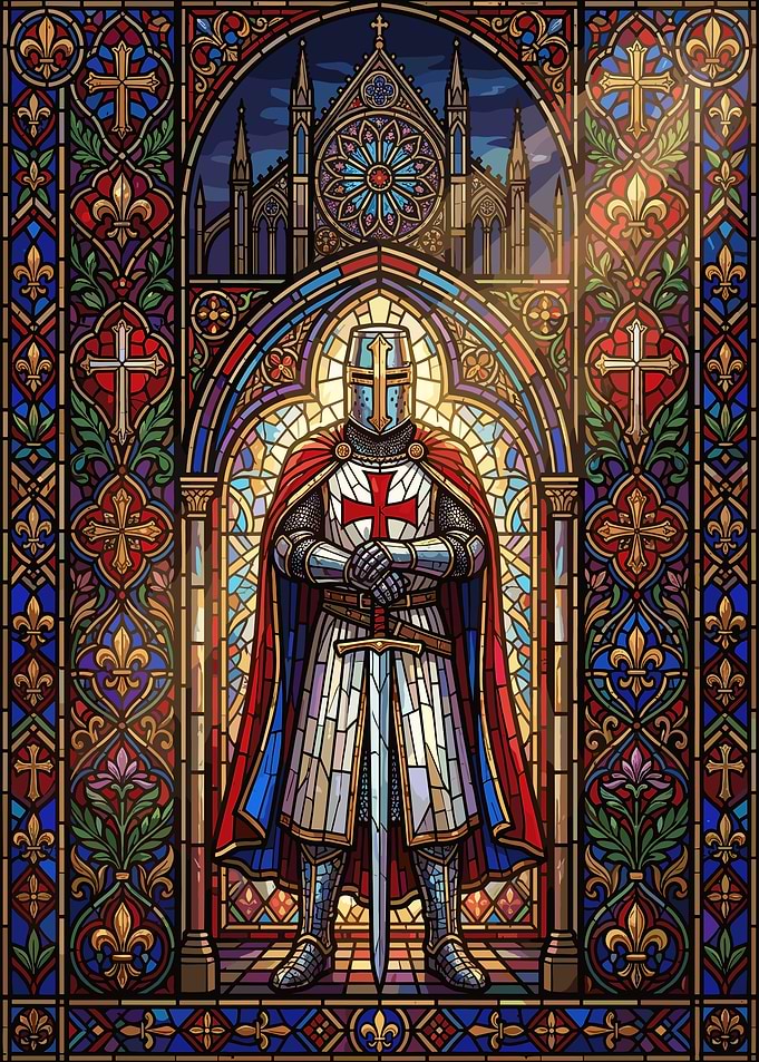 Stained Glass Crusader Knight