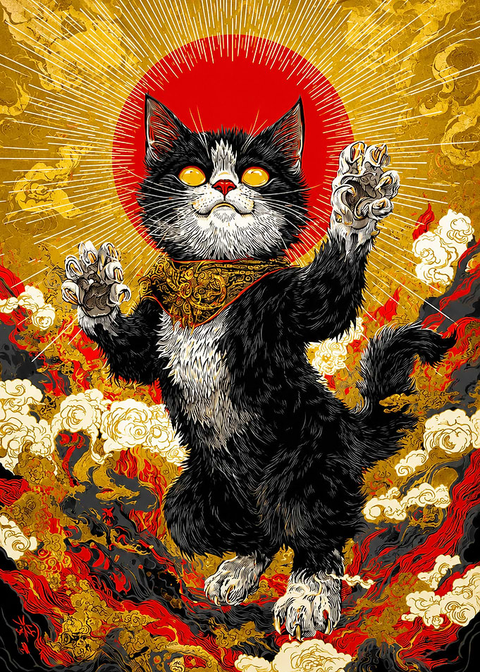 Divine Black and White Cat Illustration