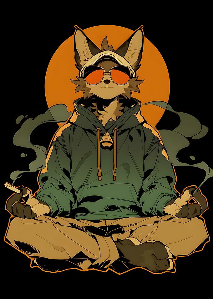 Meditating Furry Character in Hoodie