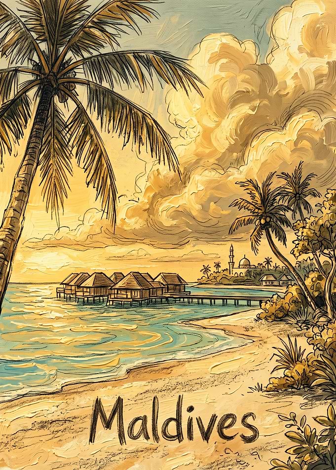 Maldives Tropical Beach Travel Poster