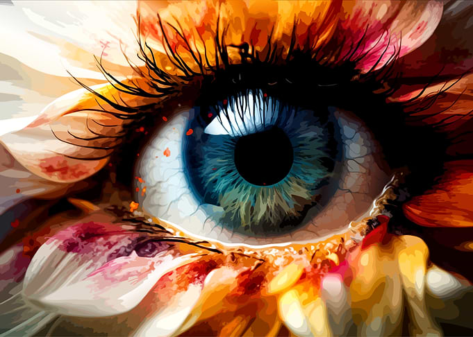 Vibrant Floral Human Eye Close-up