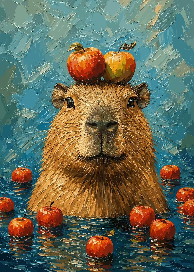 Capybara with Apples Oil Painting