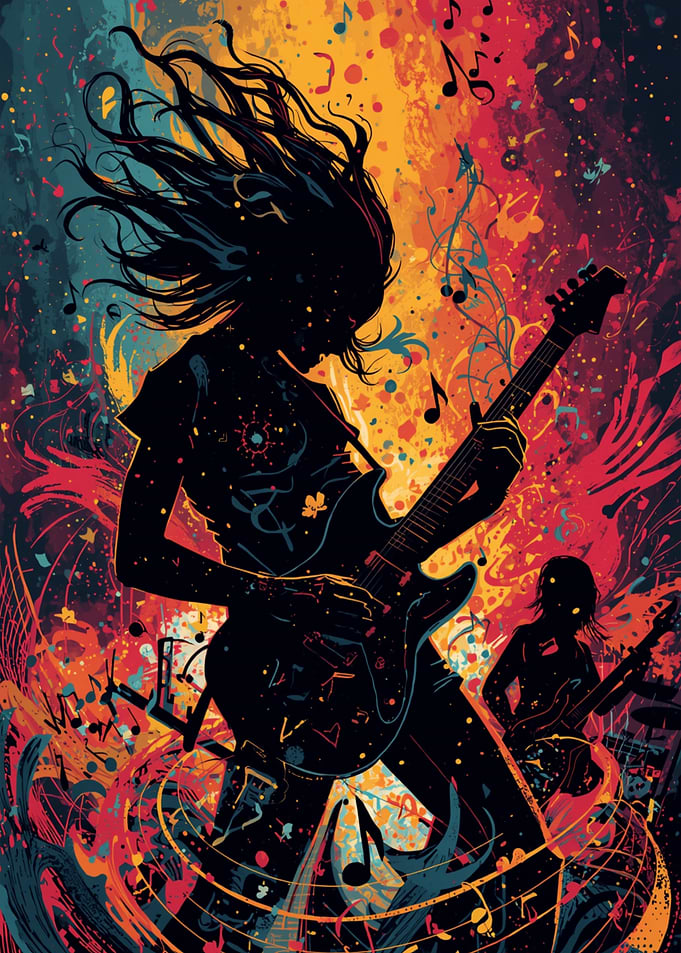 Vibrant Electric Guitarist Silhouette Art