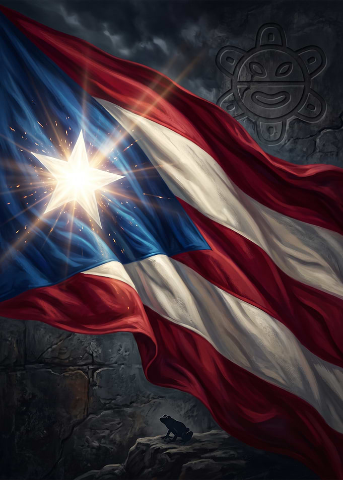 Puerto Rico Flag with Taino Symbol