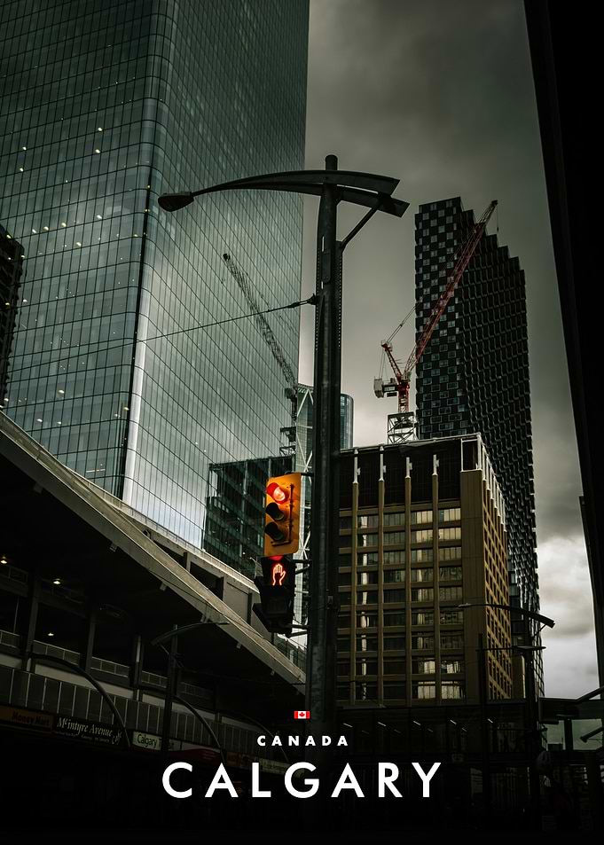Calgary Cityscape with Traffic Light