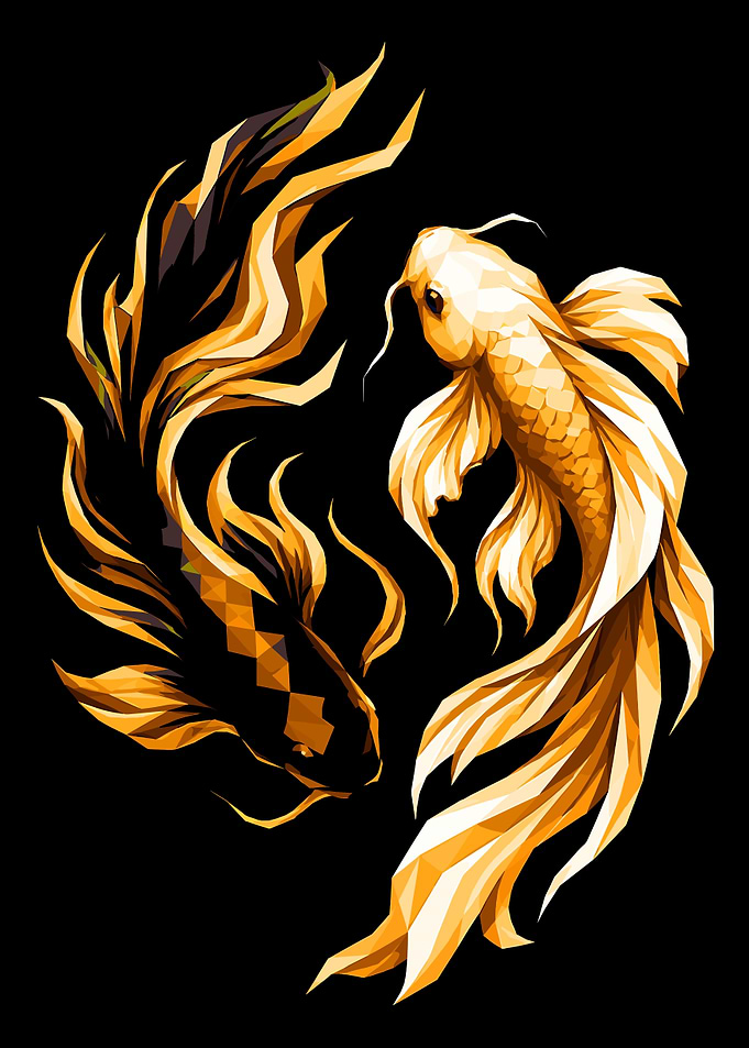 Low Poly Golden Koi Fish Duo
