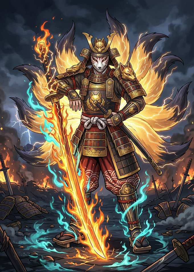 Nine-Tailed Fox Samurai Warrior