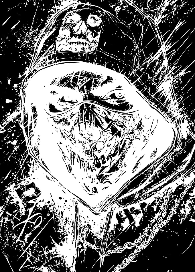 Gritty Black and White Skull Hoodie