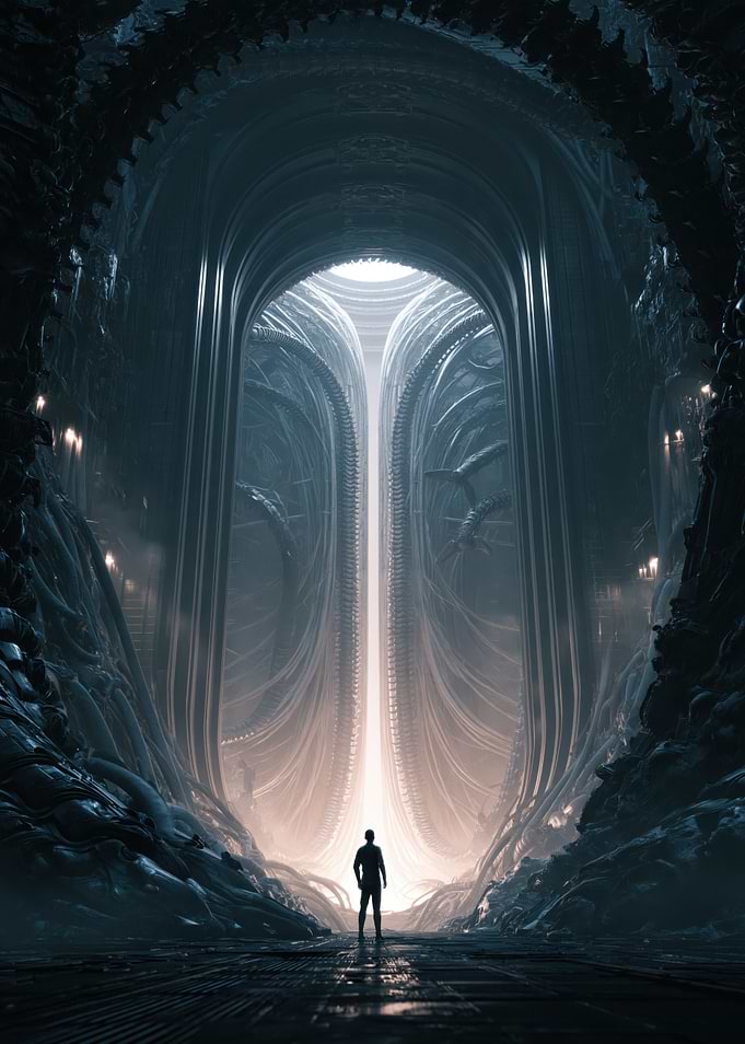 Lone Figure in Alien Architecture