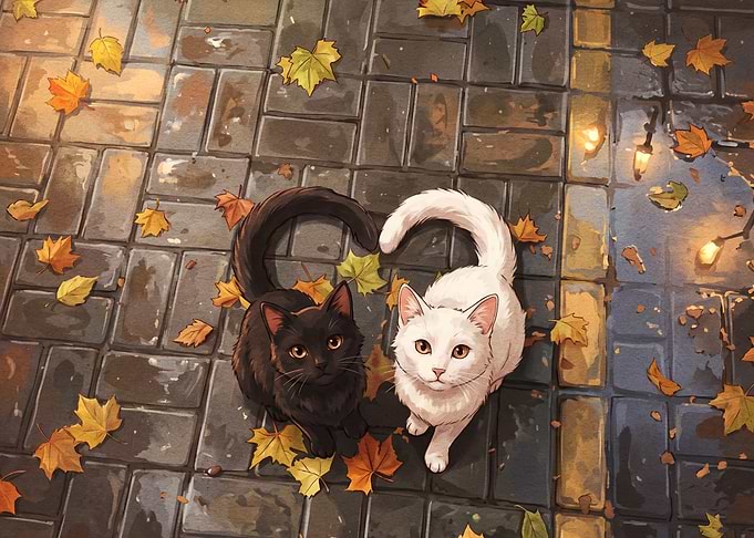 Black and White Cats in Autumn