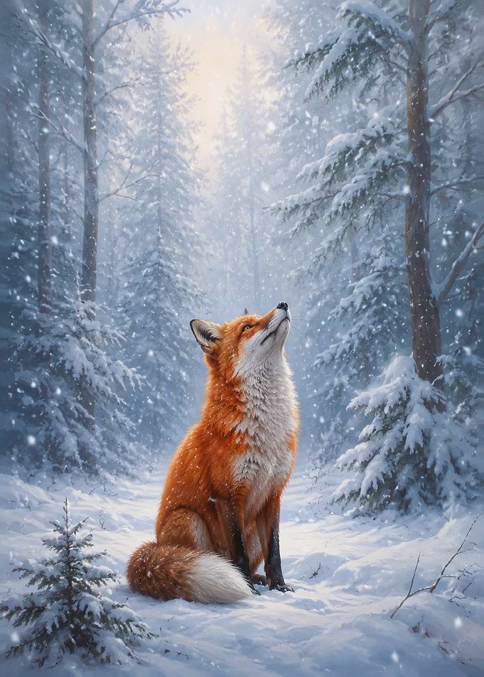 Red Fox in Snowy Forest