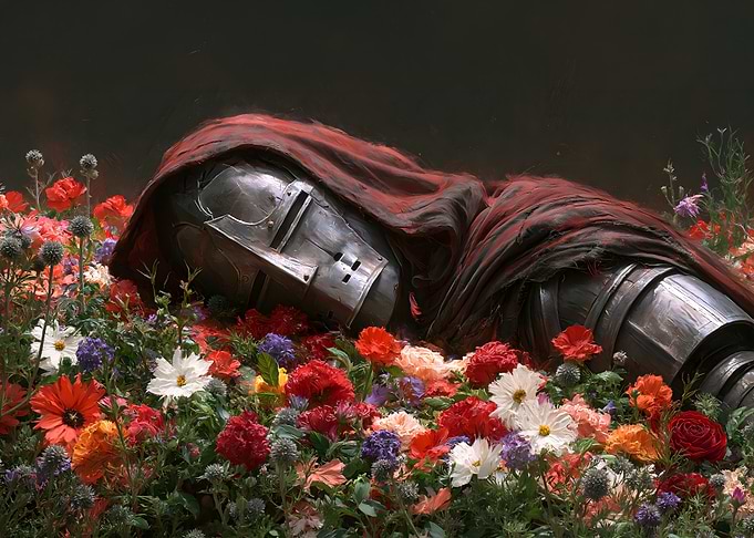 Fallen Knight Resting in Flowers