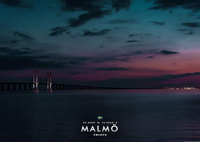 Oresund Bridge at Twilight in Malmo